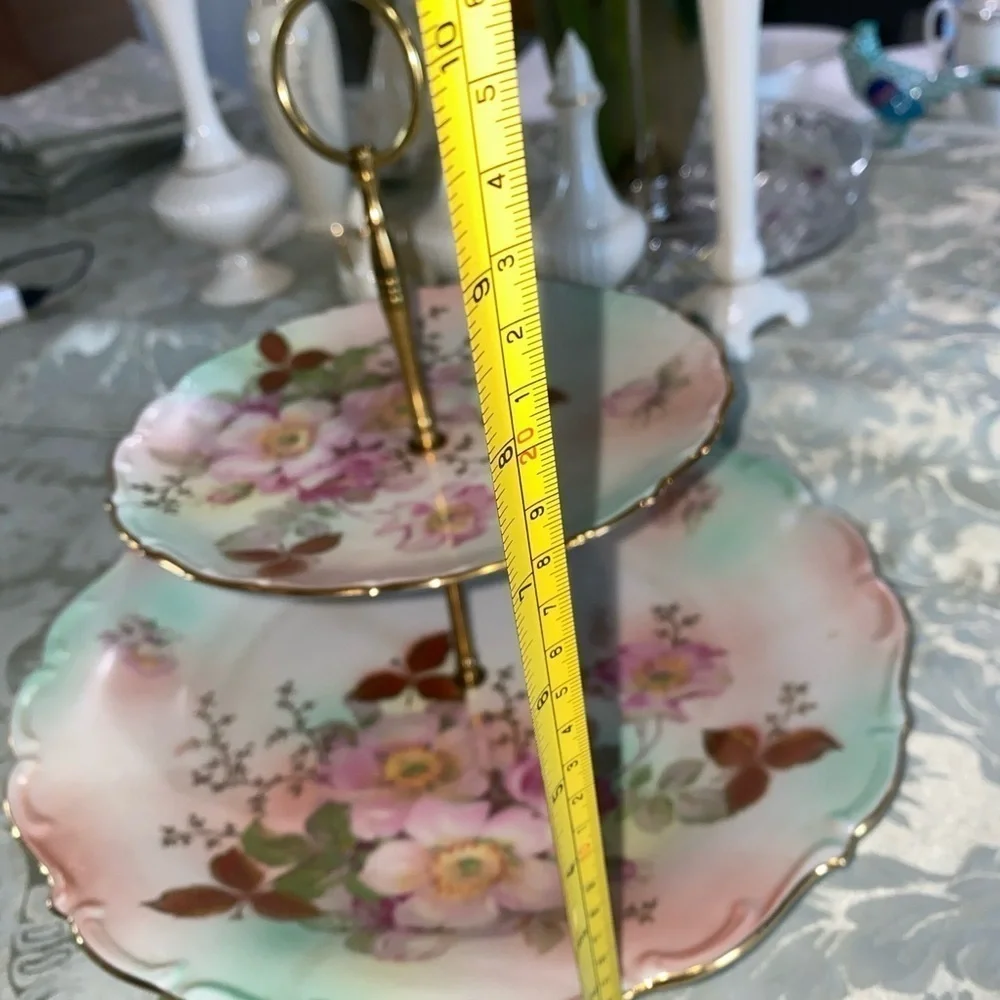 VINTAGE GERMAN SCHUMANN ARZBERG‎ PORCELAIN TWO-TIERED ‘WILD ROSE’ SERVING TRAY